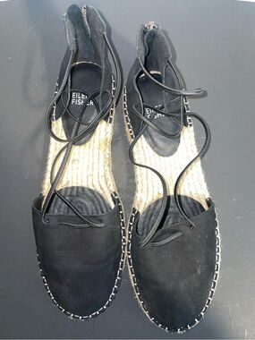 Eileen Fisher Black Espadrille Lace-Up Flats